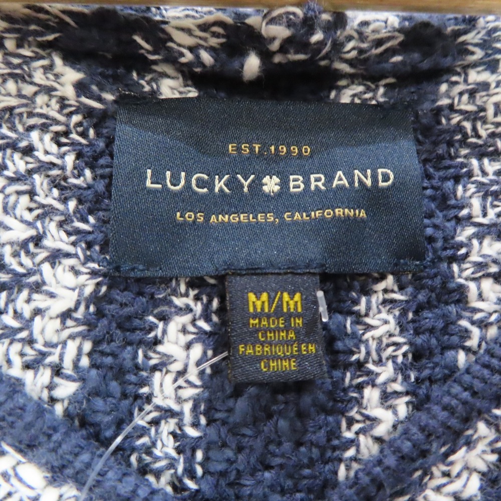 Lucky Brand Mens Baja Hooded Sweater Navy Blue White Striped Medium NEW - Picture 9 of 15